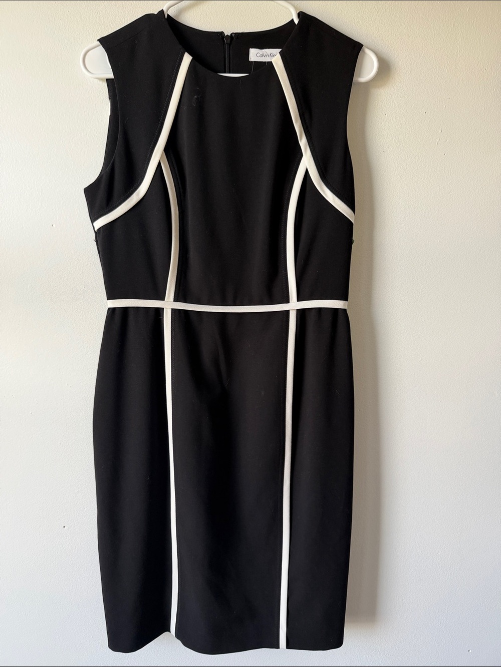 Calvin Klein Black Dress with White Contrast Piping Size 6